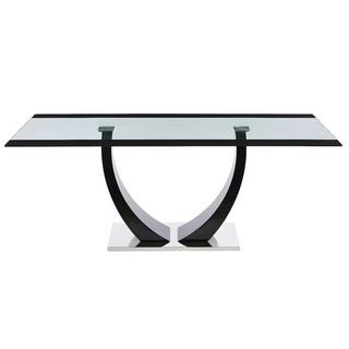 Vente-unique Table à manger 8 personnes en verre trempé, MDF et acier inoxydable - Noir - MEZZO II  