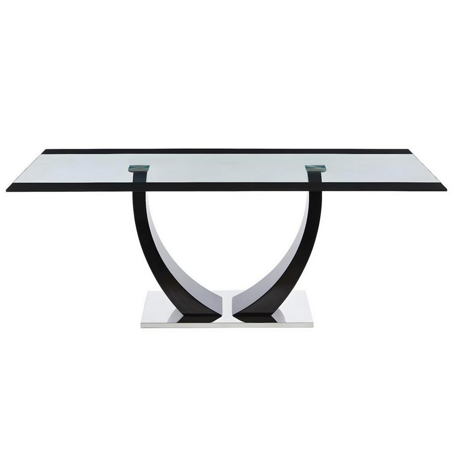 Vente-unique Table à manger 8 personnes en verre trempé, MDF et acier inoxydable - Noir - MEZZO II  