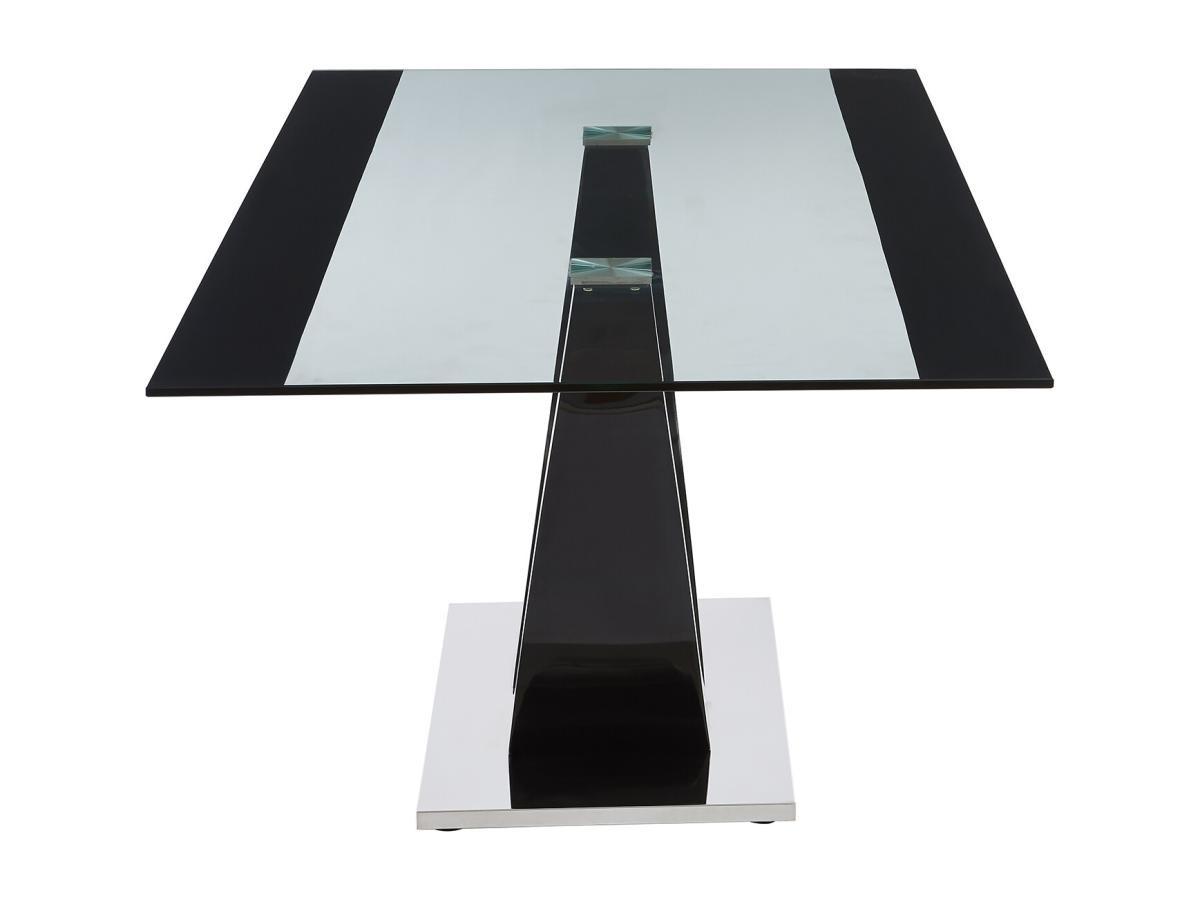 Vente-unique Table à manger 8 personnes en verre trempé, MDF et acier inoxydable - Noir - MEZZO II  