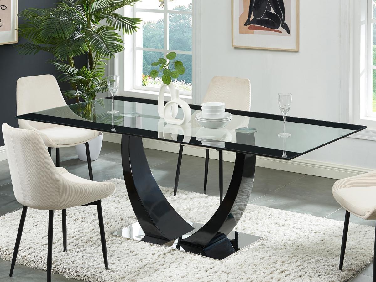 Vente-unique Table à manger 8 personnes en verre trempé, MDF et acier inoxydable - Noir - MEZZO II  