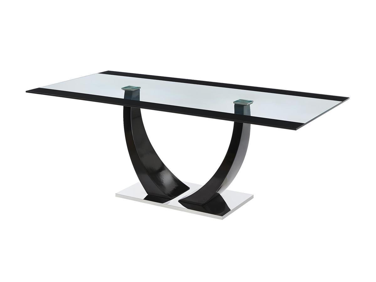 Vente-unique Table à manger 8 personnes en verre trempé, MDF et acier inoxydable - Noir - MEZZO II  