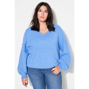 Pull oversize, encolure en V avec dentelles, manches longues et amples