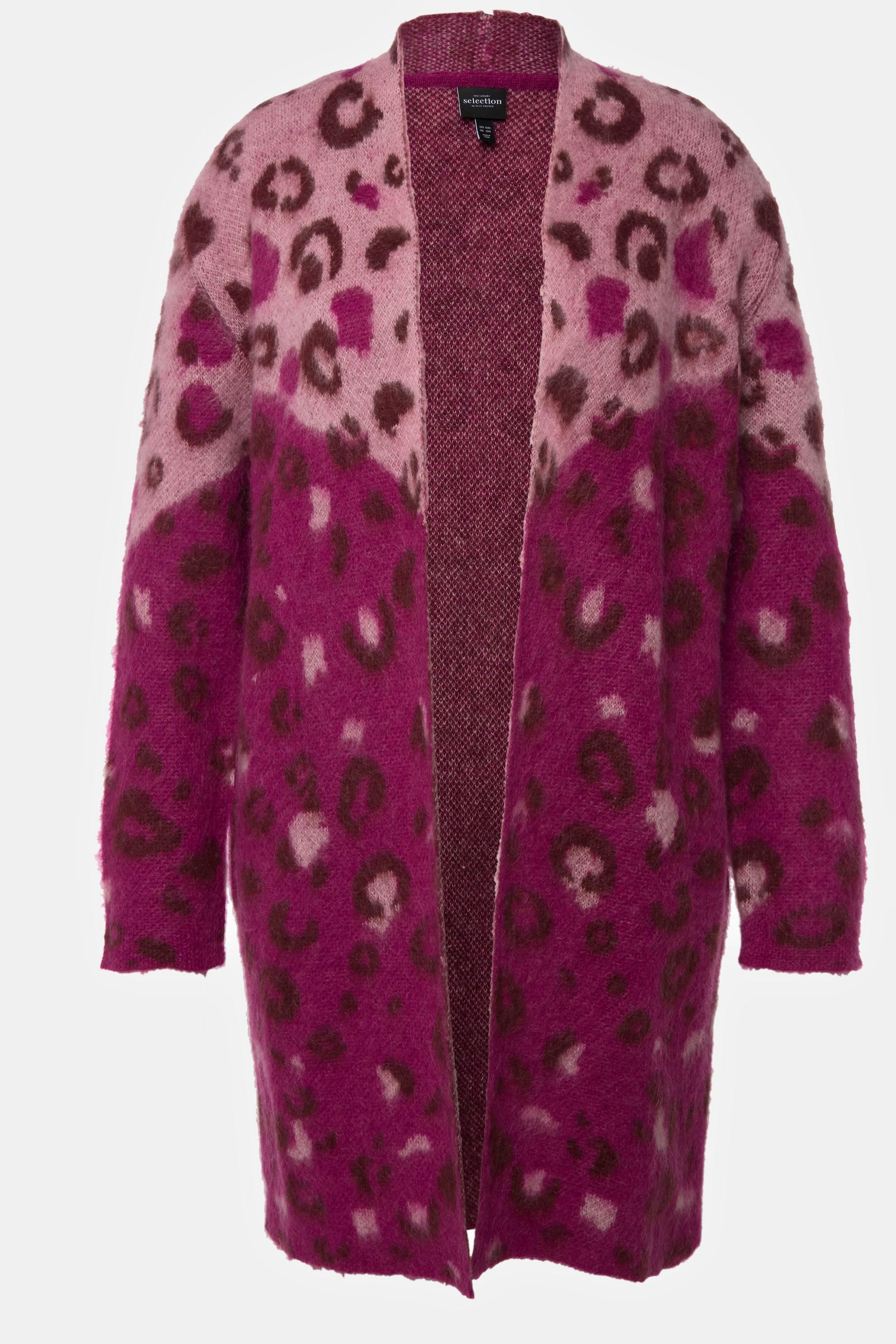 Ulla Popken  Cardigan aperto con Jacquard leopardato e scollo a V 