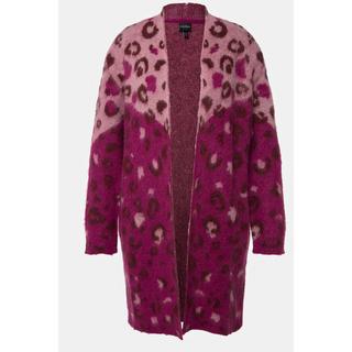 Ulla Popken  Cardigan à col en V, coupe ouverte, motif léopard jacquard 