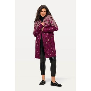 Ulla Popken  Strickjacke, Jacquard-Leomuster, V-Ausschnitt, offene Form 