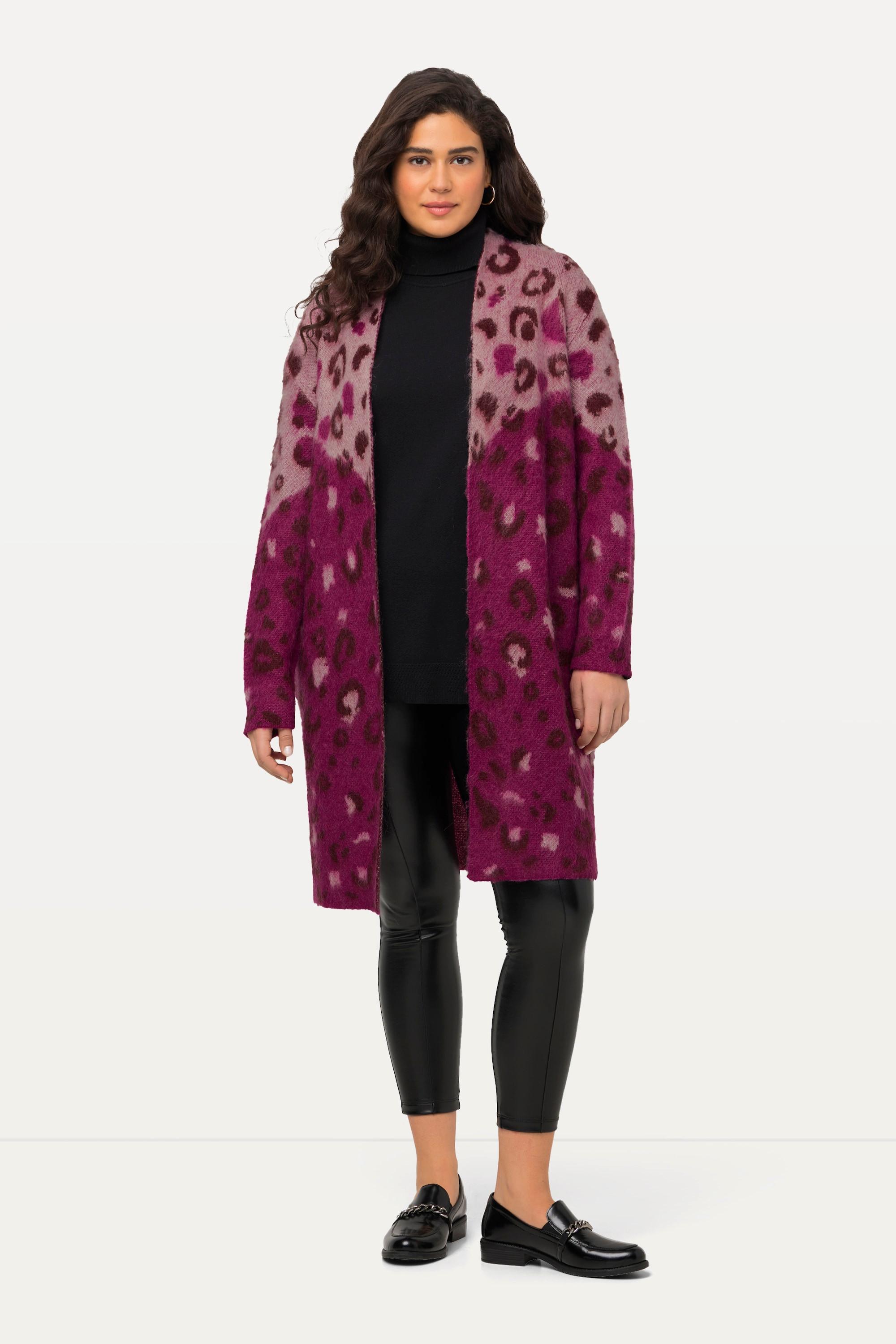 Ulla Popken  Cardigan aperto con Jacquard leopardato e scollo a V 