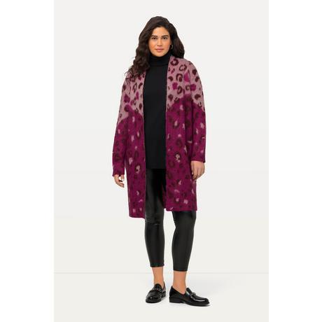 Ulla Popken  Strickjacke, Jacquard-Leomuster, V-Ausschnitt, offene Form 