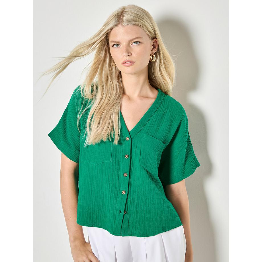 Blouse texturée à col en V
