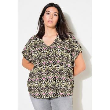 Blusenshirt, oversized, grafischer Print, V-Ausschnitt