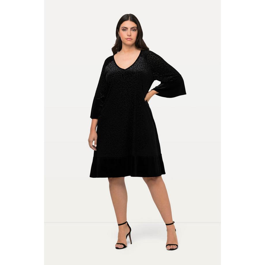 Ulla Popken Abito Midi Stampa Leopardata Linea ad A Scollo Rotondo Maniche 3/4  