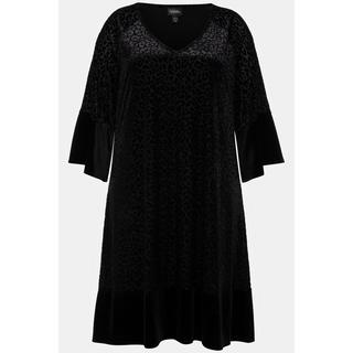 Ulla Popken  Robe midi à col rond et manches 3/4. Motif léopard et silhouette en A. 