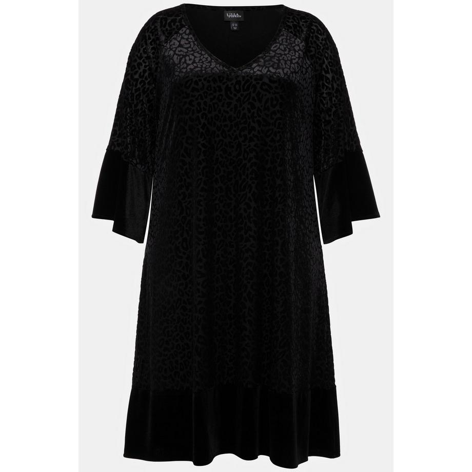 Ulla Popken Abito Midi Stampa Leopardata Linea ad A Scollo Rotondo Maniche 3/4  