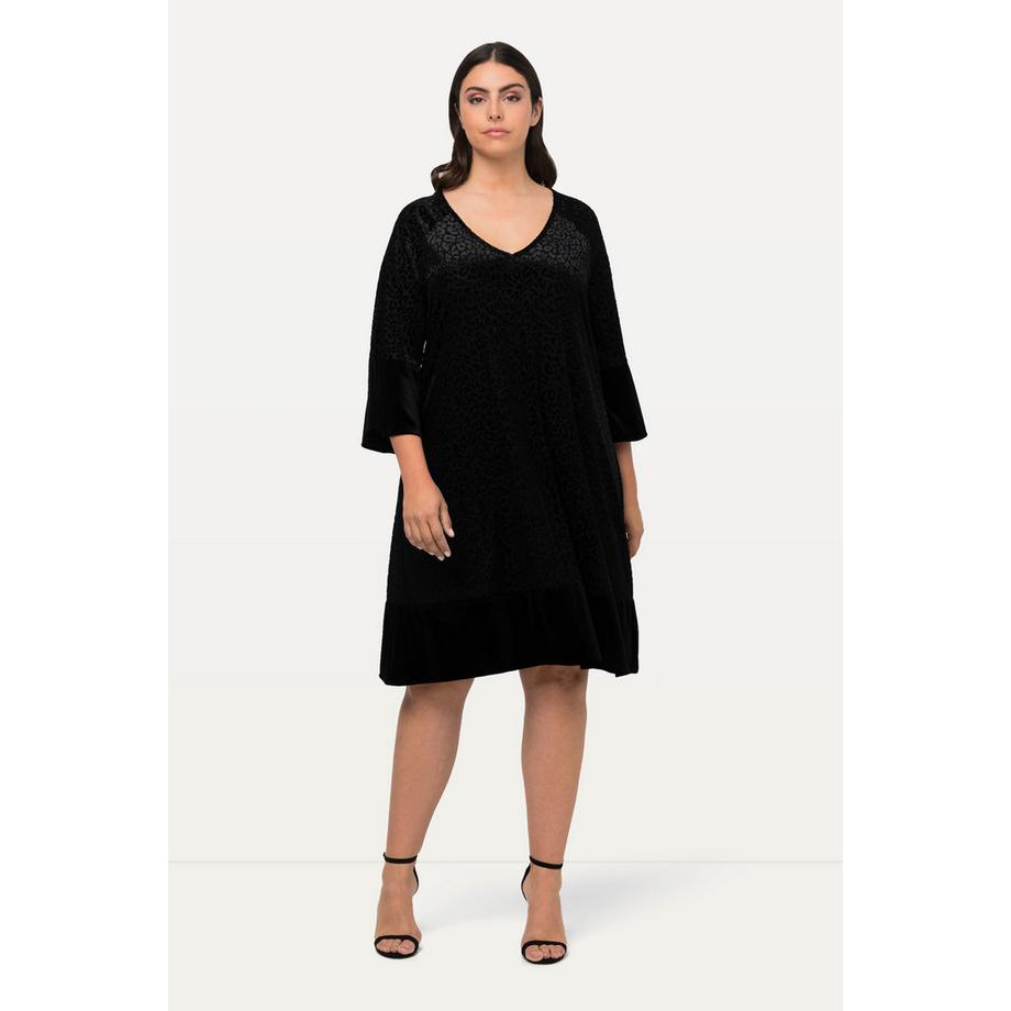 Ulla Popken Abito Midi Stampa Leopardata Linea ad A Scollo Rotondo Maniche 3/4  