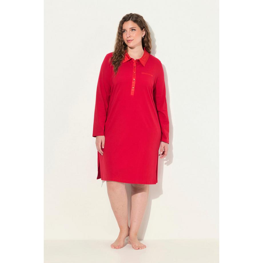 Ulla Popken Chemise de nuit Col Détails en satin Manches longues  