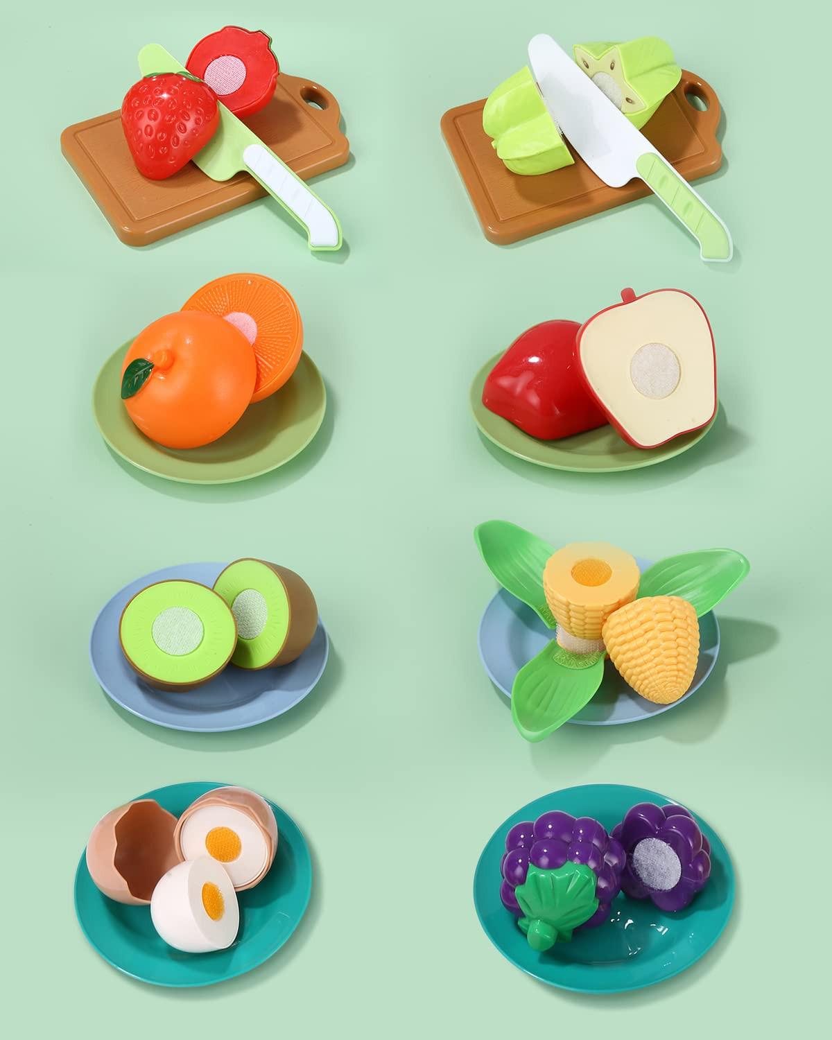 Activity-board  Accessoires de cuisine pour enfants, fruits en plastique à couper, fruits et légumes divers, assiettes, planches à découper 