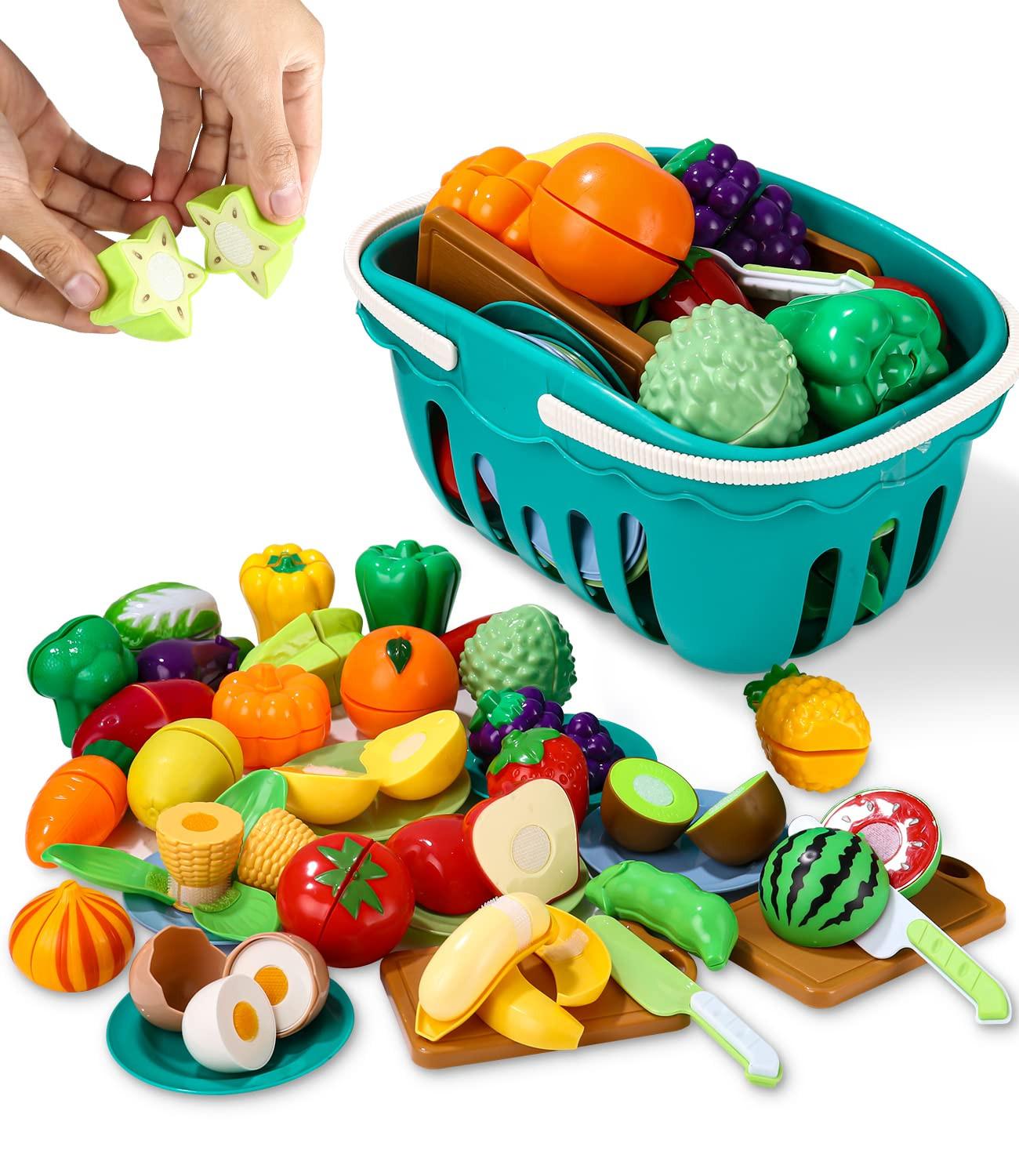 Activity-board  Accessoires de cuisine pour enfants, fruits en plastique à couper, fruits et légumes divers, assiettes, planches à découper 