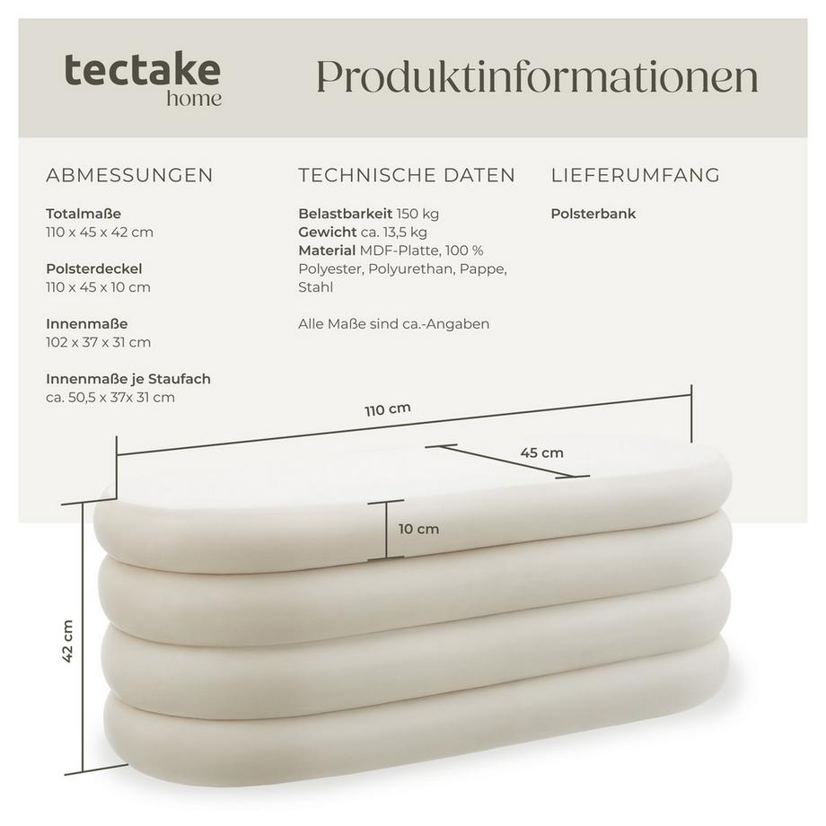 Tectake Banc rembourré ALTU 2 grands compartiments de rangement  