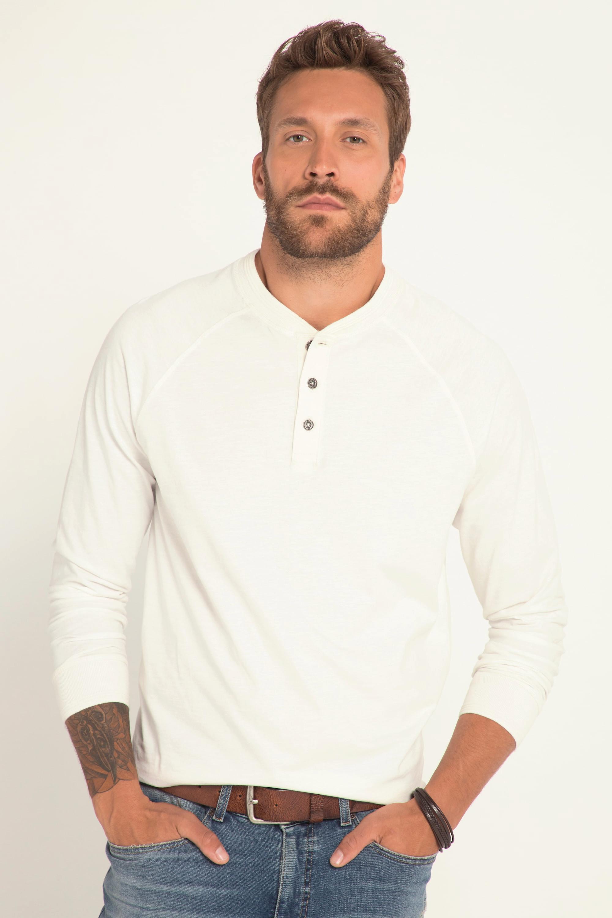 JP1880  Henley, OEKO-TEX, Langarm, Flammjersey, Rundhals, Knopfleiste 