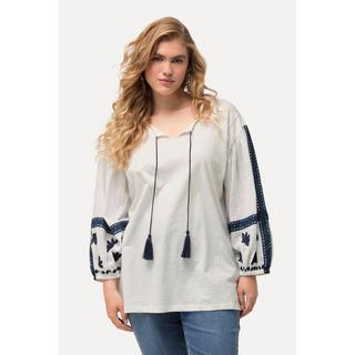 Ulla Popken  Blouse avec broderies, col tunisien et manches longues 