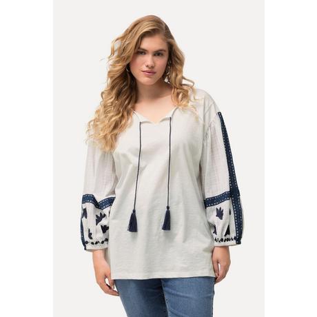 Ulla Popken  Blusa con ricami, scollo a tunica e maniche lunghe 