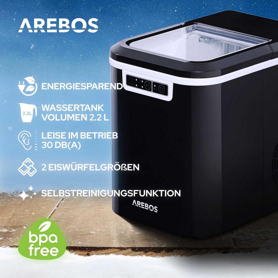 Arebos Eiswürfelmaschine 2,2L Icemaker Eiswürfelbereiter Eismaschine 12 kg  