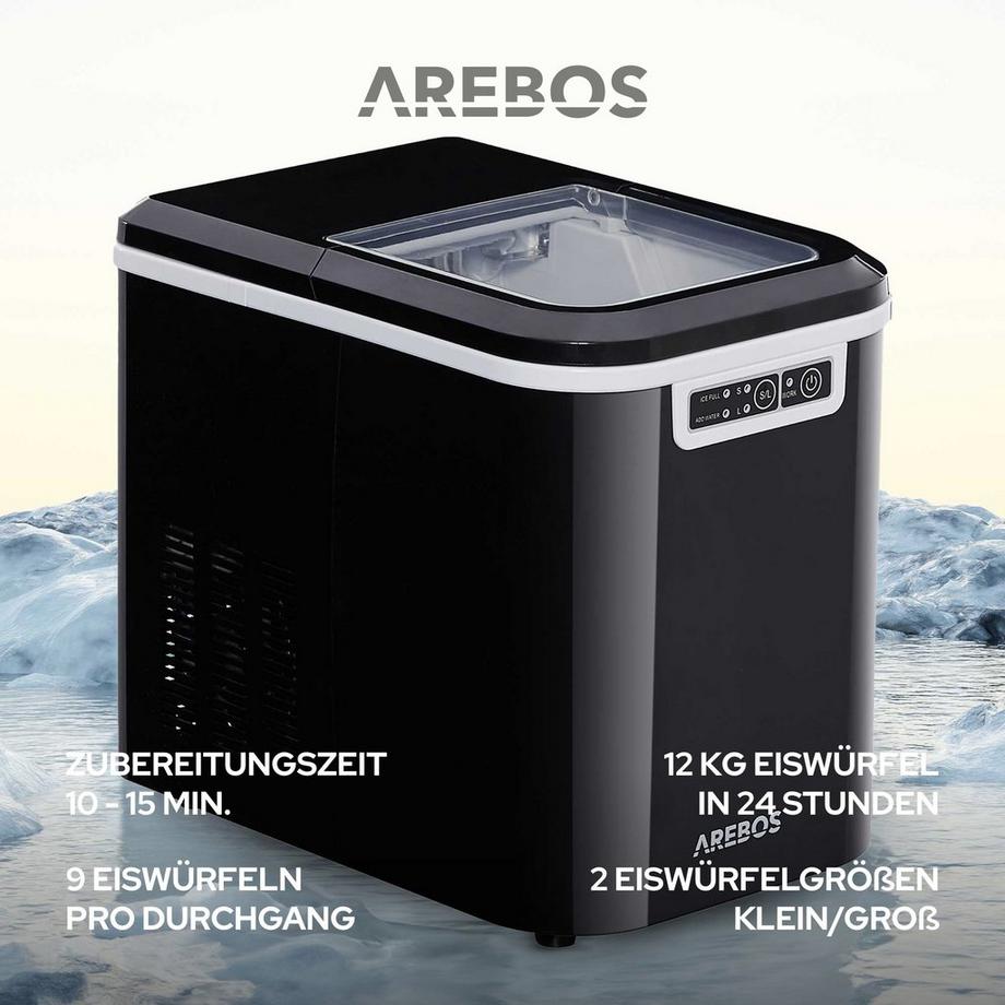 Arebos Eiswürfelmaschine 2,2L Icemaker Eiswürfelbereiter Eismaschine 12 kg  