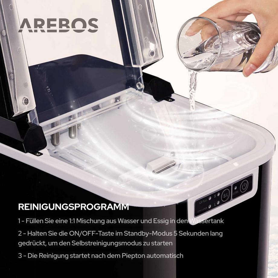 Arebos Eiswürfelmaschine 2,2L Icemaker Eiswürfelbereiter Eismaschine 12 kg  
