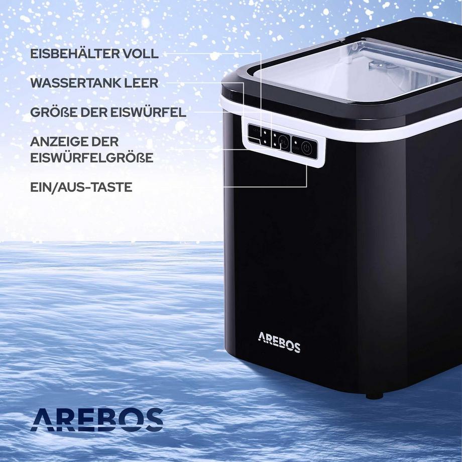 Arebos Eiswürfelmaschine 2,2L Icemaker Eiswürfelbereiter Eismaschine 12 kg  