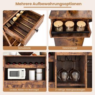 Northio Desserte de cuisine sur roulettes Desserte de service avec plan de travail rabattable 121 x 68 x 88 cm Marron rustique  