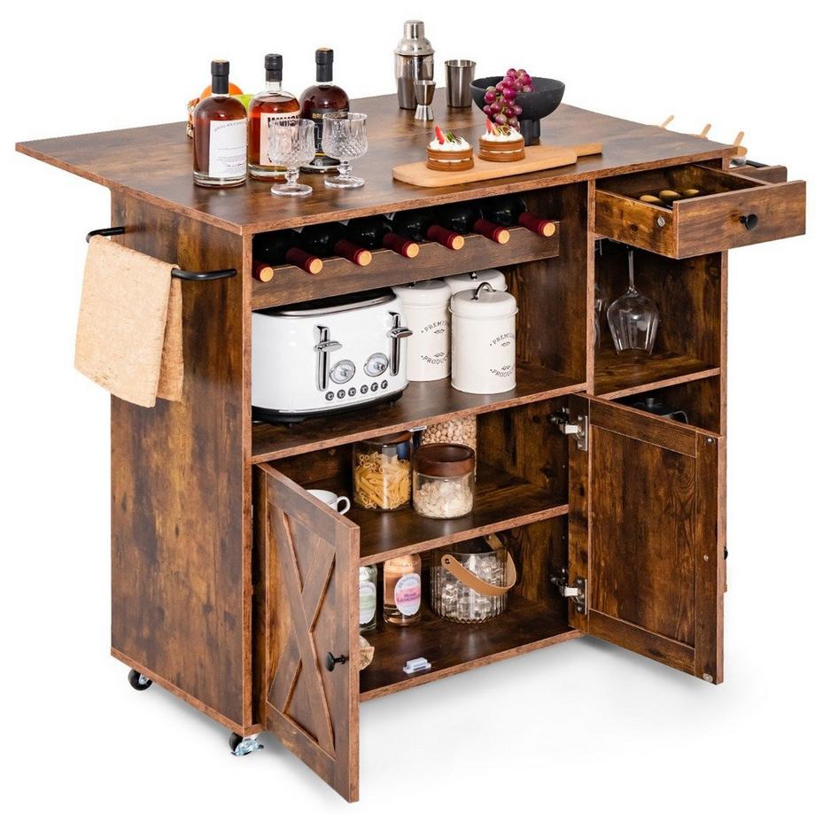 Desserte de cuisine sur roulettes Desserte de service avec plan de travail rabattable 121 x 68 x 88 cm Marron rustique