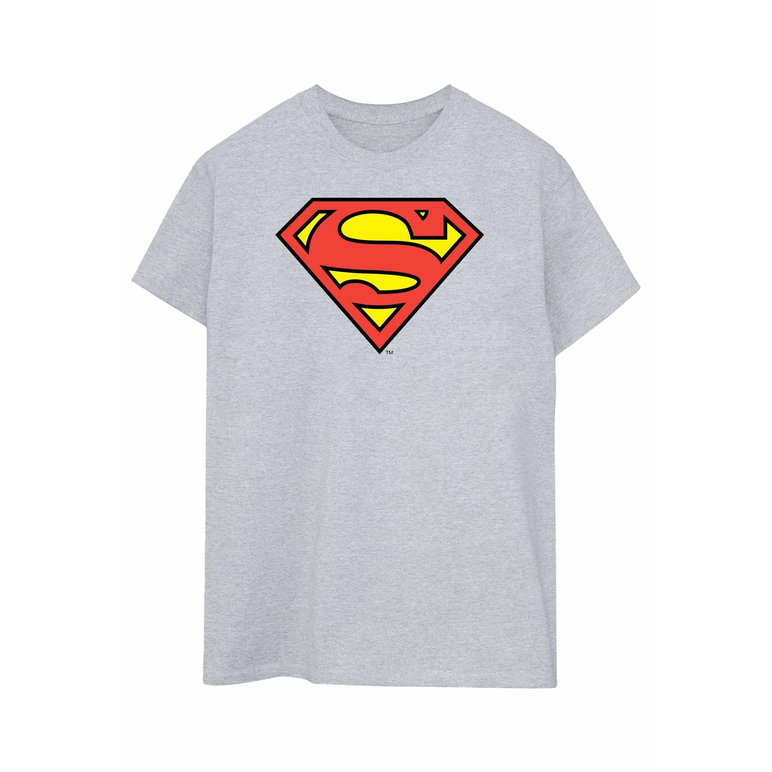 Image of Superman Logo Boyfriend Fit Tshirt Damen Grau L