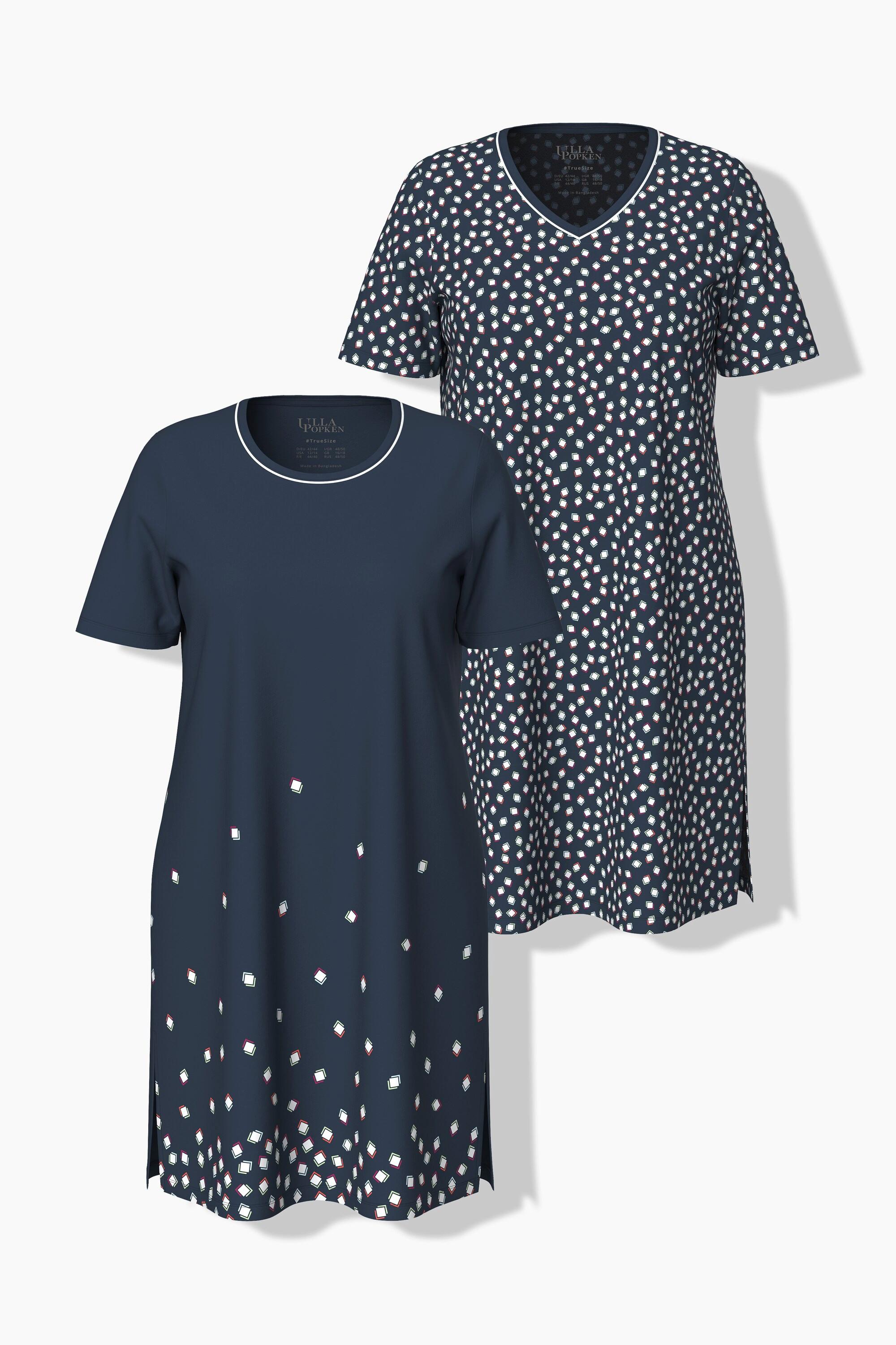 Ulla Popken Confezione da 2 Camicie da Notte Stampa a Pois Scollo Rotondo Scollo a V Mezza Manica  