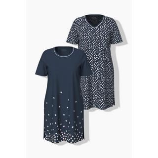 Ulla Popken Confezione da 2 Camicie da Notte Stampa a Pois Scollo Rotondo Scollo a V Mezza Manica  