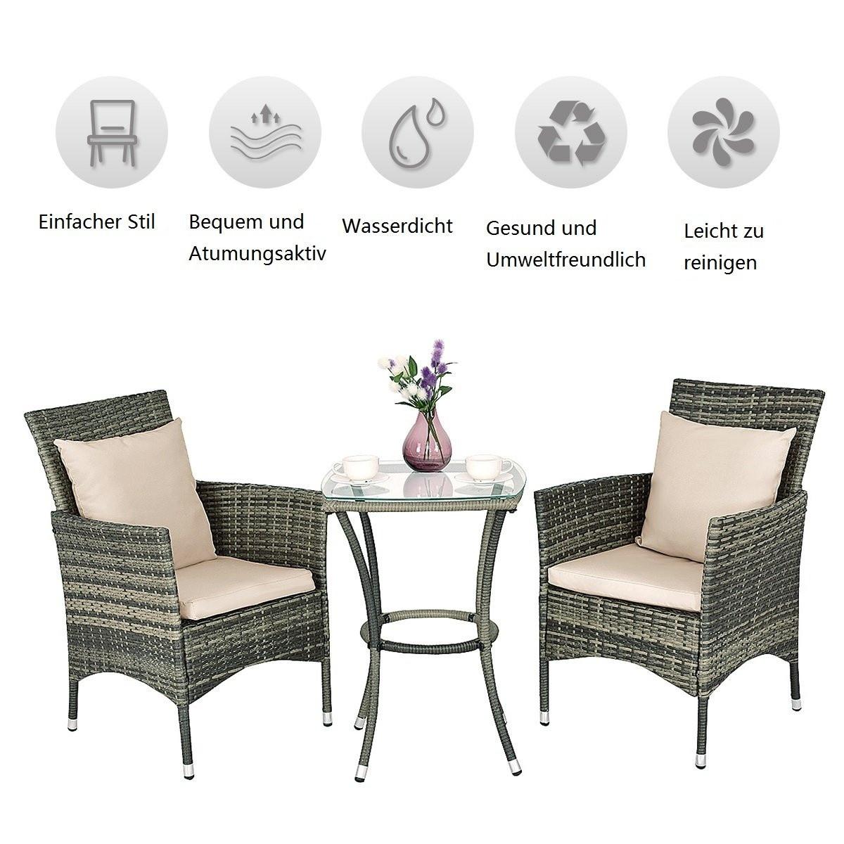 Northio Groupe de sièges de jardin en polyrotin, ensemble de balcon avec coussins de siège  