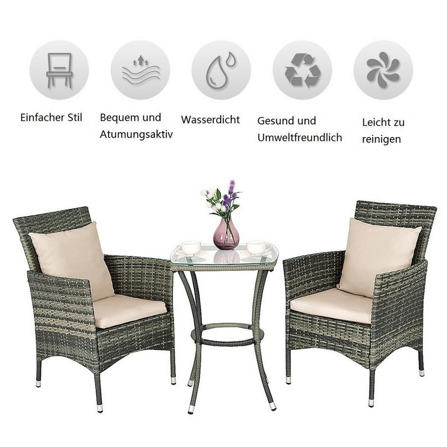 Northio Gruppo di sedute da giardino in polyrattan, set da balcone con cuscini di seduta  