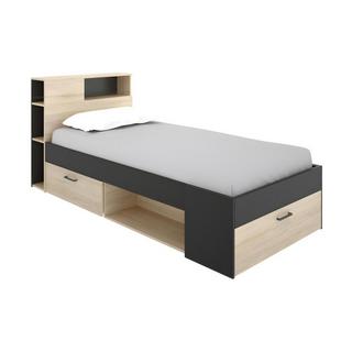 Vente-unique Letto singolo con testiera portaoggetti e cassetti  Quercia e Antracite LEANDRE  