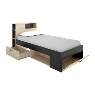 Vente-unique Letto singolo con testiera portaoggetti e cassetti  Quercia e Antracite LEANDRE  