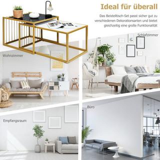 Northix 2 x Beistelltisch Set Couchtisch Satztische Marmor Moderner Satztisch Gelb + Schwarz + Weiß  