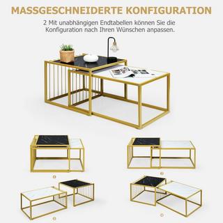 Northix 2 x Beistelltisch Set Couchtisch Satztische Marmor Moderner Satztisch Gelb + Schwarz + Weiß  