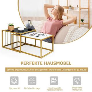 Northix 2 x Beistelltisch Set Couchtisch Satztische Marmor Moderner Satztisch Gelb + Schwarz + Weiß  