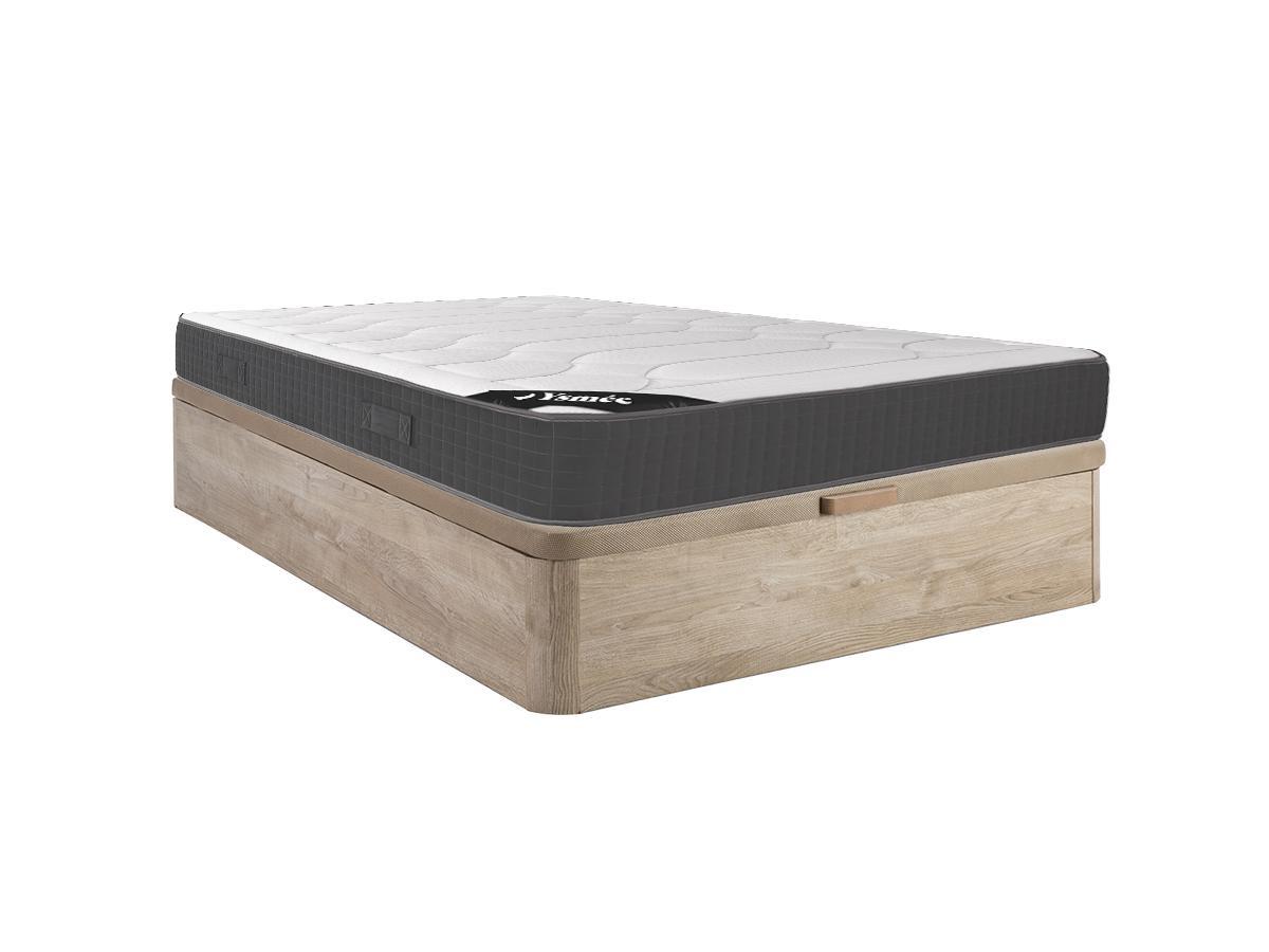 Image of Set aus Bettgestell + Matratze aus Memory Schaum - 160 x 200 cm - Matratzenstärke 28 cm - Holzfarben hell - GIZEUX von YSMÉE Set aus Bettgestell + Matratze aus Memory Schaum - 160 x 200 cm - Matratzenstärke 28 cm - Holzfarben hell - GIZEUX von YSMÉE