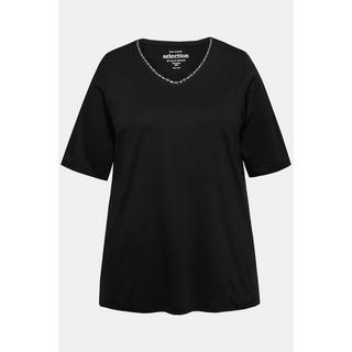 Ulla Popken  T-shirt dal taglio svasato in cotone Pima con scollo a V e mezze maniche 