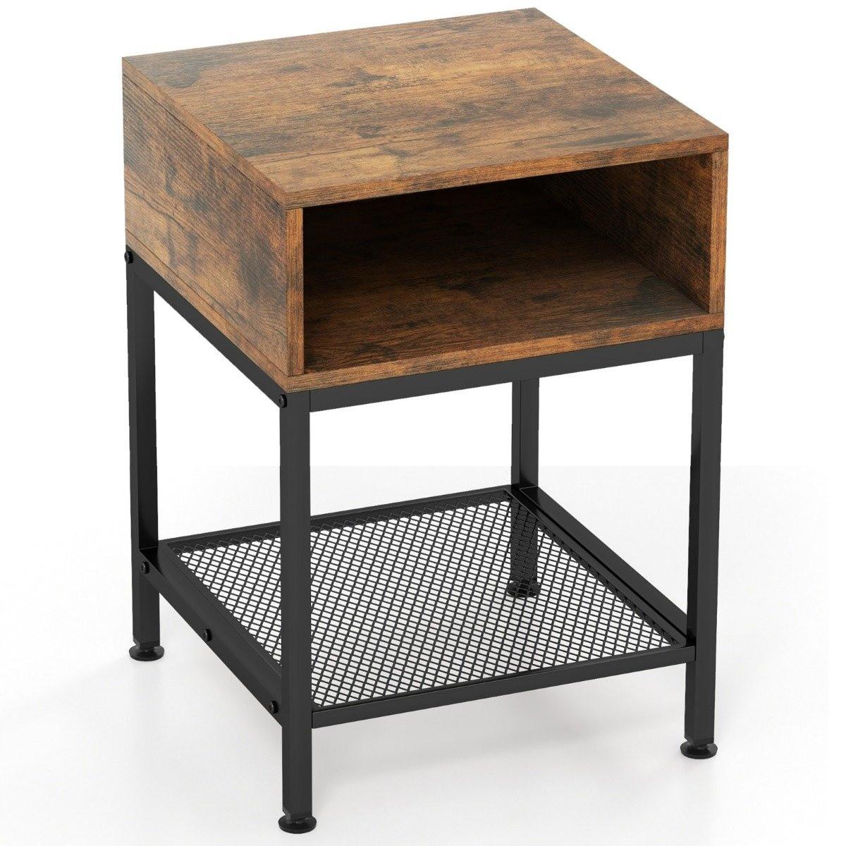 Northix Beistelltisch mit Ablagefach und Gitterablage Nachttisch mit Metallrahmen 40 x 40 x 57,5 cm  