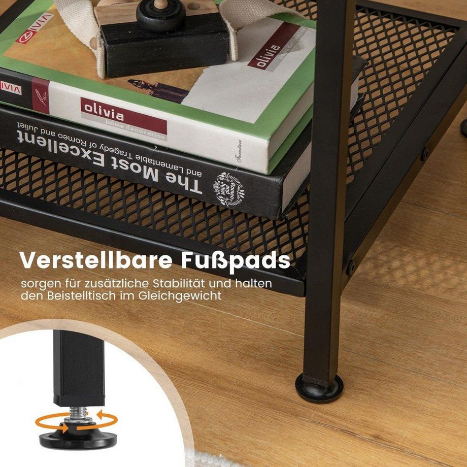 Northix Tavolino con vano portaoggetti e ripiano in griglia comodino con struttura in metallo 40 x 40 x 57,5 ​​cm  