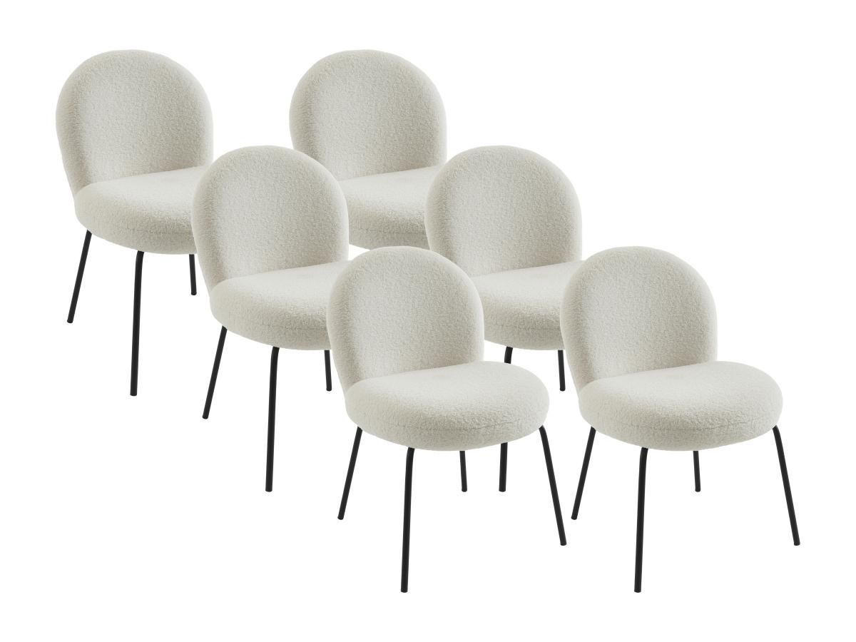 PASCAL MORABITO Lot de 6 chaises en tissu bouclette et métal noir - Crème - CURLYN de Pascal Morabito  