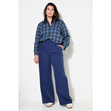 Pantalon à taille haute et jambe large. Pinces, taille partiellement élastique