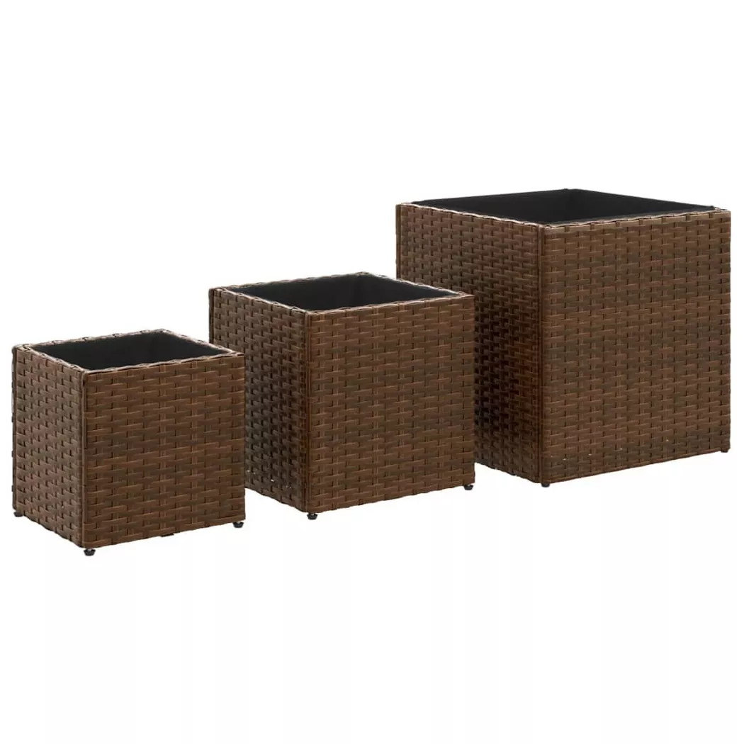 Jardinières d extérieur 3 pcs marron résine tressée