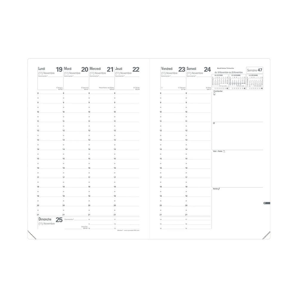 QUO-VADIS Quo Vadis - Agenda - 2025 - Ministre - Semainier Planning - Français - Club - Noir - 13 mois de décembre à décembre - 16x24 cm - Papier Clairefontaine blanc - Fabrication française  