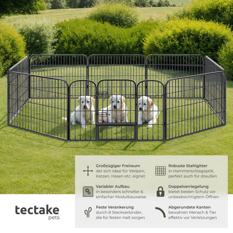Tectake  Welpenauslauf Lisa 8-teilig, faltbar Türe mit Doppelverriegelung 