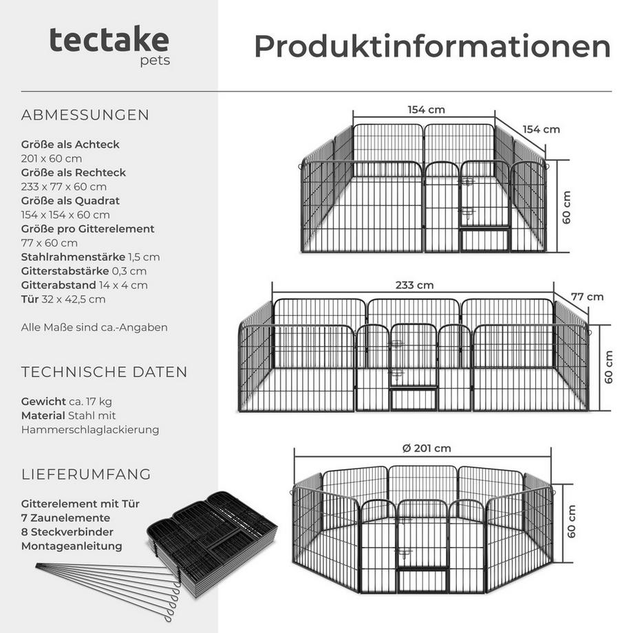 Tectake  Welpenauslauf Lisa 8-teilig, faltbar Türe mit Doppelverriegelung 